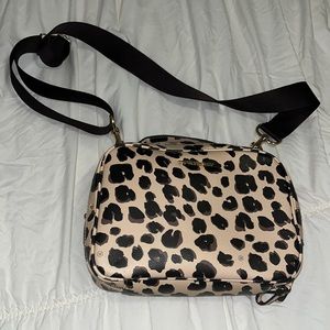 Leopard tan brown over shoulder lux diaper bag